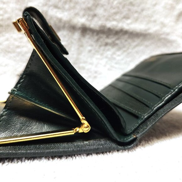 Givenchy Bifold Wallet with Kisslock Dark Green Leather - Picture 4 of 11